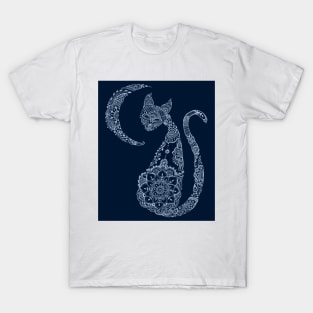 Cat and Moon - Silver T-Shirt